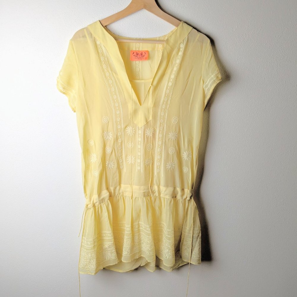 Juicy Couture Pastel Yellow Silk Embroidered Shirt with Silk Undershirt Size S
